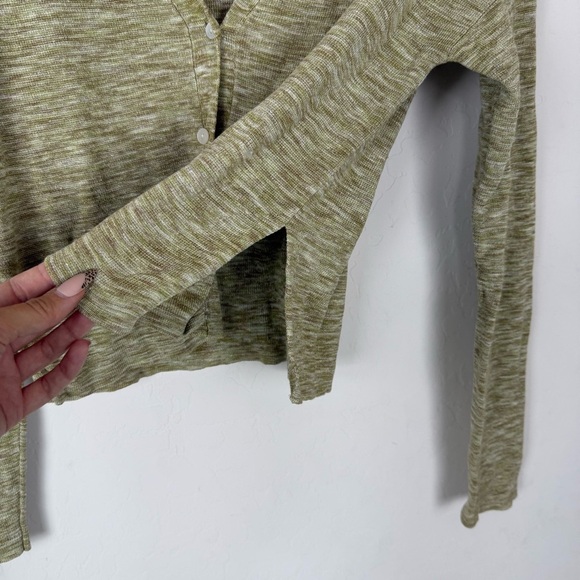 Theory Women's Green Hanalee Space Dye Linen Blend Cardigan Sweater - Picture 8 of 10